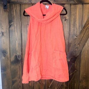 Match Point USA Orange Sleeveless Cowl Neck 100% Linen Tunic